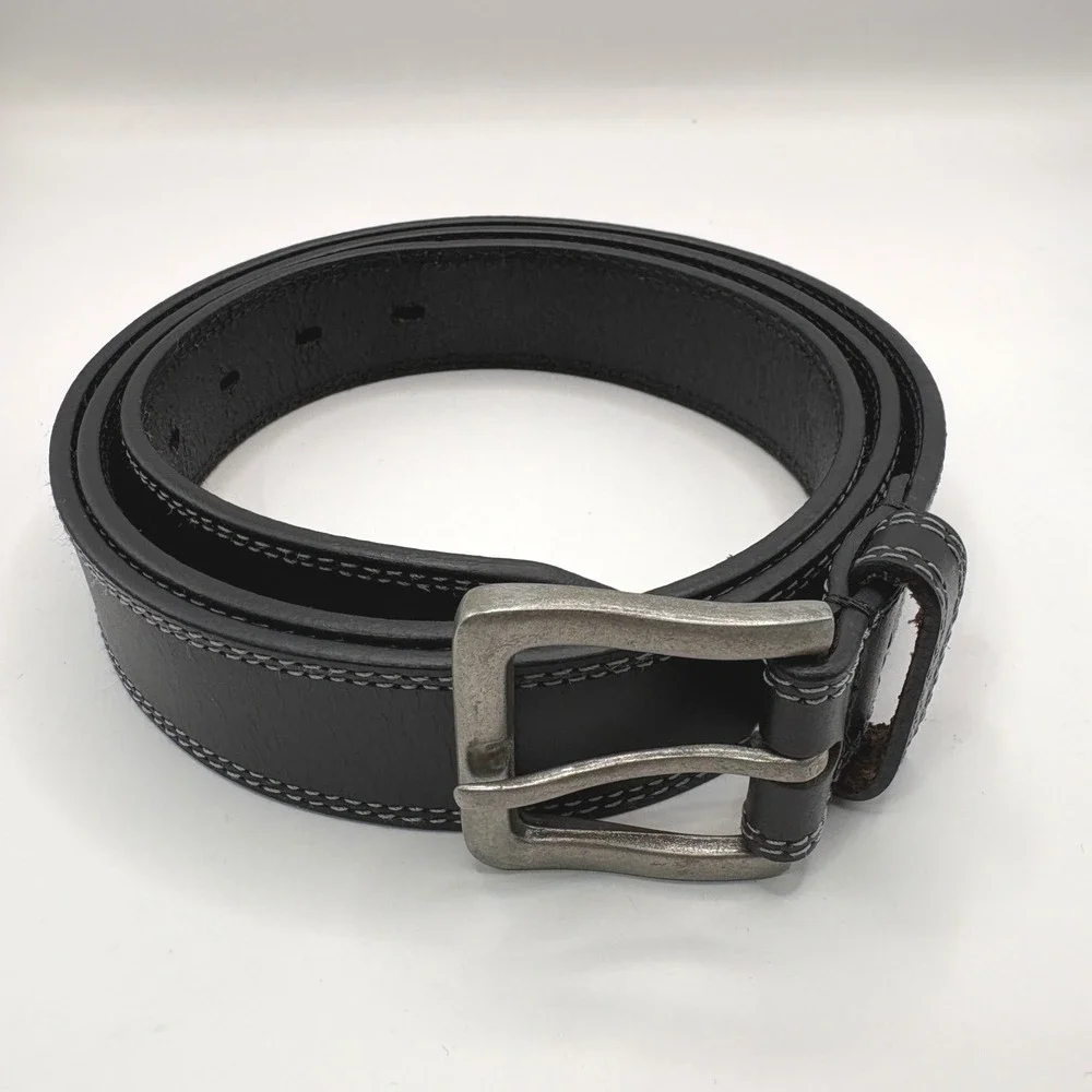 Timberland‎ Leather Belt Mens 46 Black Contrast Stitch Rugged Workwear Utility
